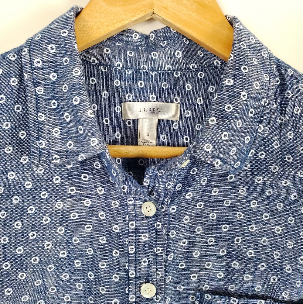 J. Crew Circle-print Chambray Popover Shirt Size 0 - Picture 4 of 8